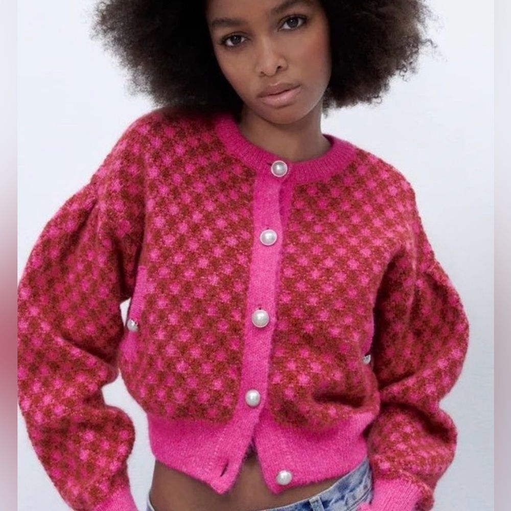 AQUA Plaid button cardigan